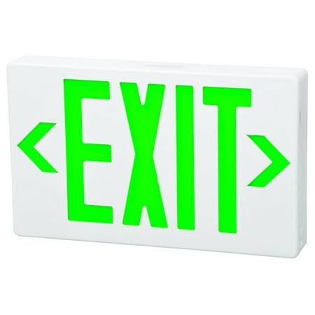 LED Exit Sign Green LED White Housing Battery Backup Remote Capable
