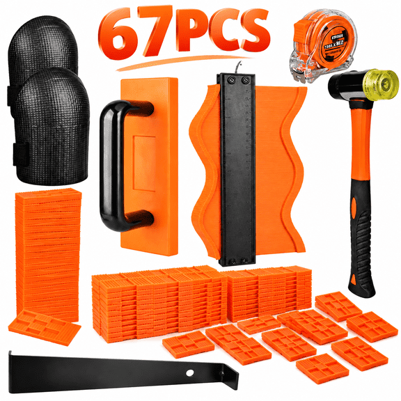 INSMART 67PCS Laminate Flooring Tools Kit, Vinyl Floor Installation Set with Contour Gauge, Mallet, Knock-in Block, Tapping Block, Pull Bar & Spacers