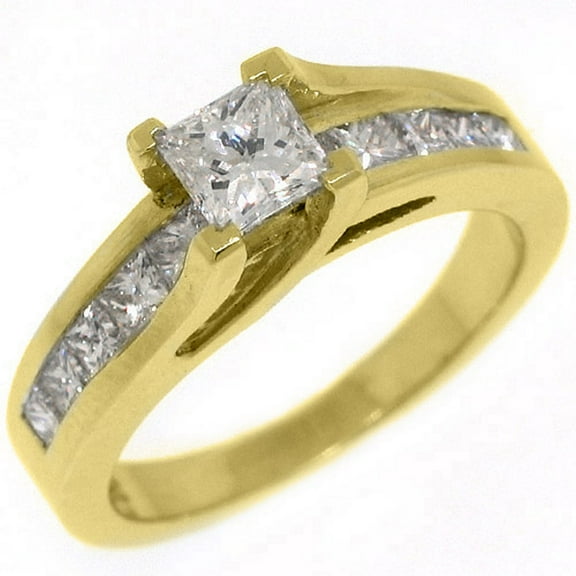 14k Yellow Gold 1.50 Carats Princess Cut (Square) Diamond Engagement Ring