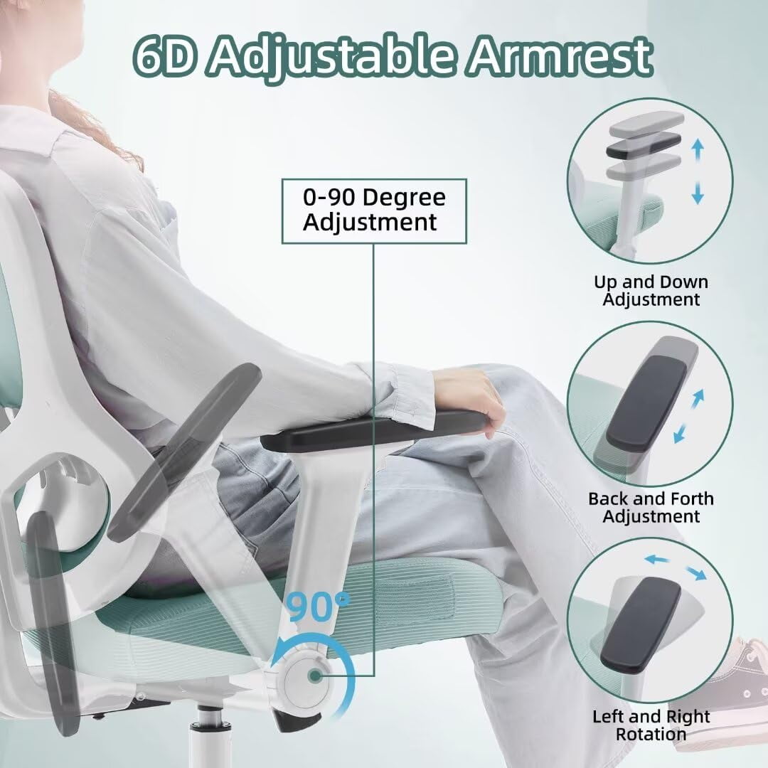 Frelaxbone Adult Mesh High Back Indoor Residential Adjustable Armrest Office Chairs, Caster, Blue