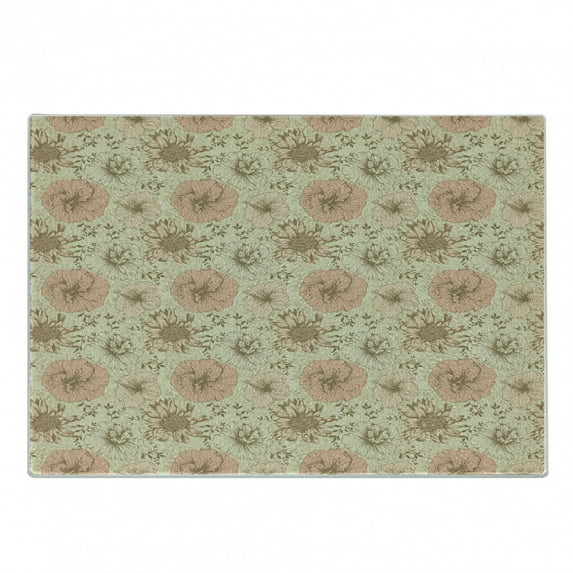 Floral Cutting Board, Vintage Love Retro Colored Exotic Hibiscus Plant Blooming Live Giving Nature, Decorative Tempered Glass Cutting and Serving Board, Small Size, Coral Tan Brown, by Ambesonne