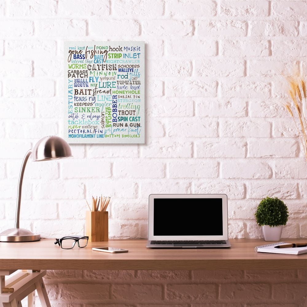 Stupell Industries Fishing Terms And Phrases Sports Blue Green Word Design Canvas Wall Art by Erica Billups