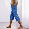 thumbnail image 2 of Bloomae Womens Summer Bermuda Linen Shorts Knee Length Lightweight Loose Plus Size Soft Cotton Casual Shorts with Pockets Blue XXXL, 2 of 7