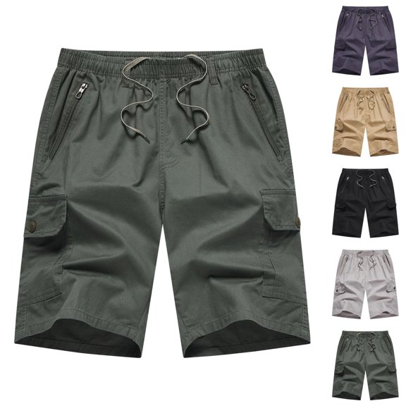 Cargo Shorts for Men Summer Casual Elastic Waist Straight Leg Loose Fit Knee Length Work Shorts with Pockets
