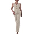 thumbnail image 2 of Two Piece Sets For Women Summer Fashion Solid Color V-neck Sleeveless High Waisted Wide Leg Pants Comfortable Matching Sets — Beige∣2XL, 2 of 7