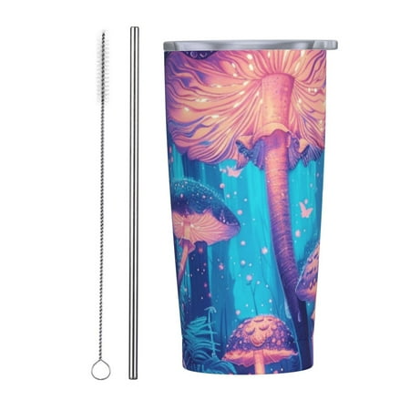 

Botanical illustration art 20 oz insulated cup stainless steel travel cup with lid and straw leak proof portable coffee cup car camping outdoor insulated cup