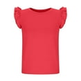 thumbnail image 6 of XIMIN Toddler Girls Shirts Baby Girl Ruffle Sleeves Blouse Round Neck Blouse Kids Girl Solid Color Short T-Shirts Basic Cotton Tee Top Casual Cute Clothes, 6 of 7