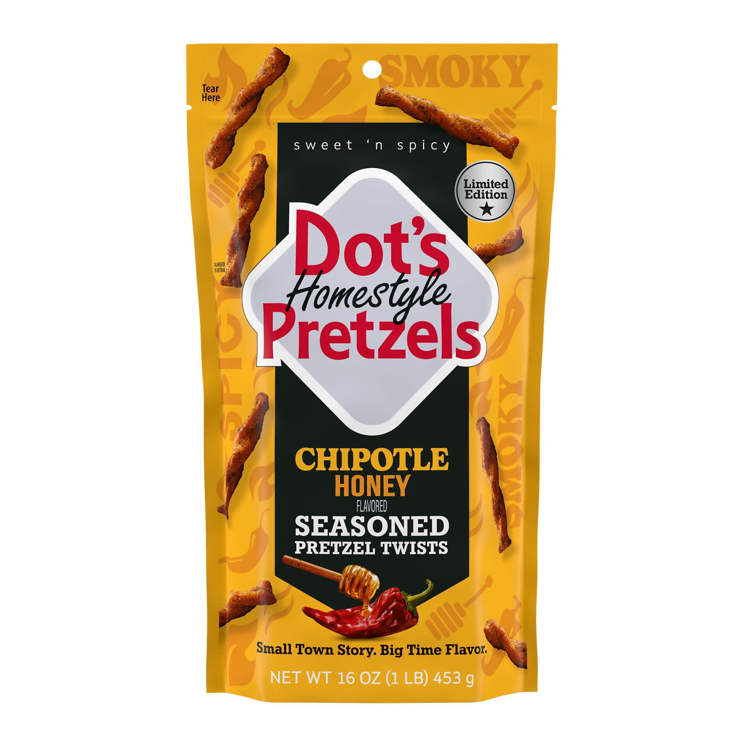 Dot's Homestyle Pretzels Chipotle Honey Flavored Seasoned Pretzel Twists, Bag 16 Oz