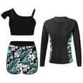 thumbnail image 1 of dPois Kids Girls Pcs Athletic Swimsuits Upf Rash Guard Coat Ruffles Crop Top With Bottoms Black 12, 1 of 6