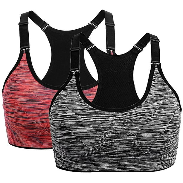 Pack de 2 sujetadores deportivos de alto impacto para mujer - Camiseta sin costuras para yoga y running con tirantes ajustables (tallas S-XL)