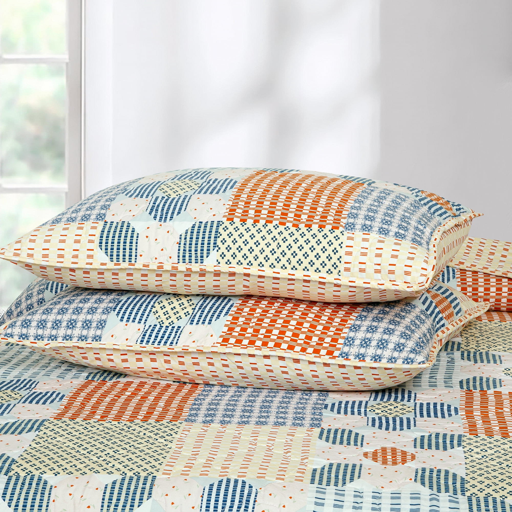 SCAD Piece by Piece Patchwork 3 Piece Quilt Set, Multi-Colored Patchwork, Includes 2 Pillow Shams, Twin XL