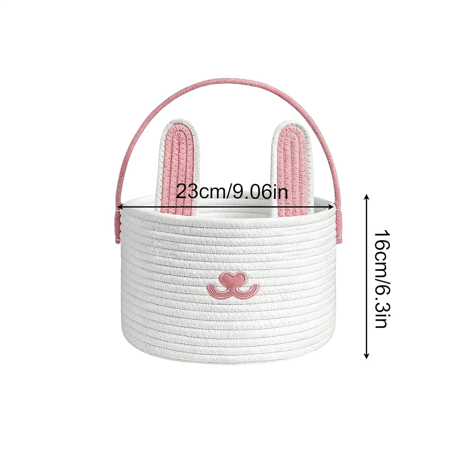 Easter Basket with Bunny Ears - Cotton Rope Easter Bunny Basket for Kids, Easter Egg Hunt Basket & Candy Holder for Boys & Girls, Party, Home & Classroom Decor（pink）