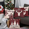 thumbnail image 2 of Juego de 4 fundas de almohada decorativas YONGSHENG lino y algodón rojo con copos de nieve, 2 of 5