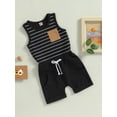 thumbnail image 3 of Bagilaanoe 2pcs Toddler Baby Boy Short Pants Set Sleeveless Striped Print Tank Tops + Shorts 6M 12M 18M 24M 3T 4T Kids Casual Summer Outfits, 3 of 8