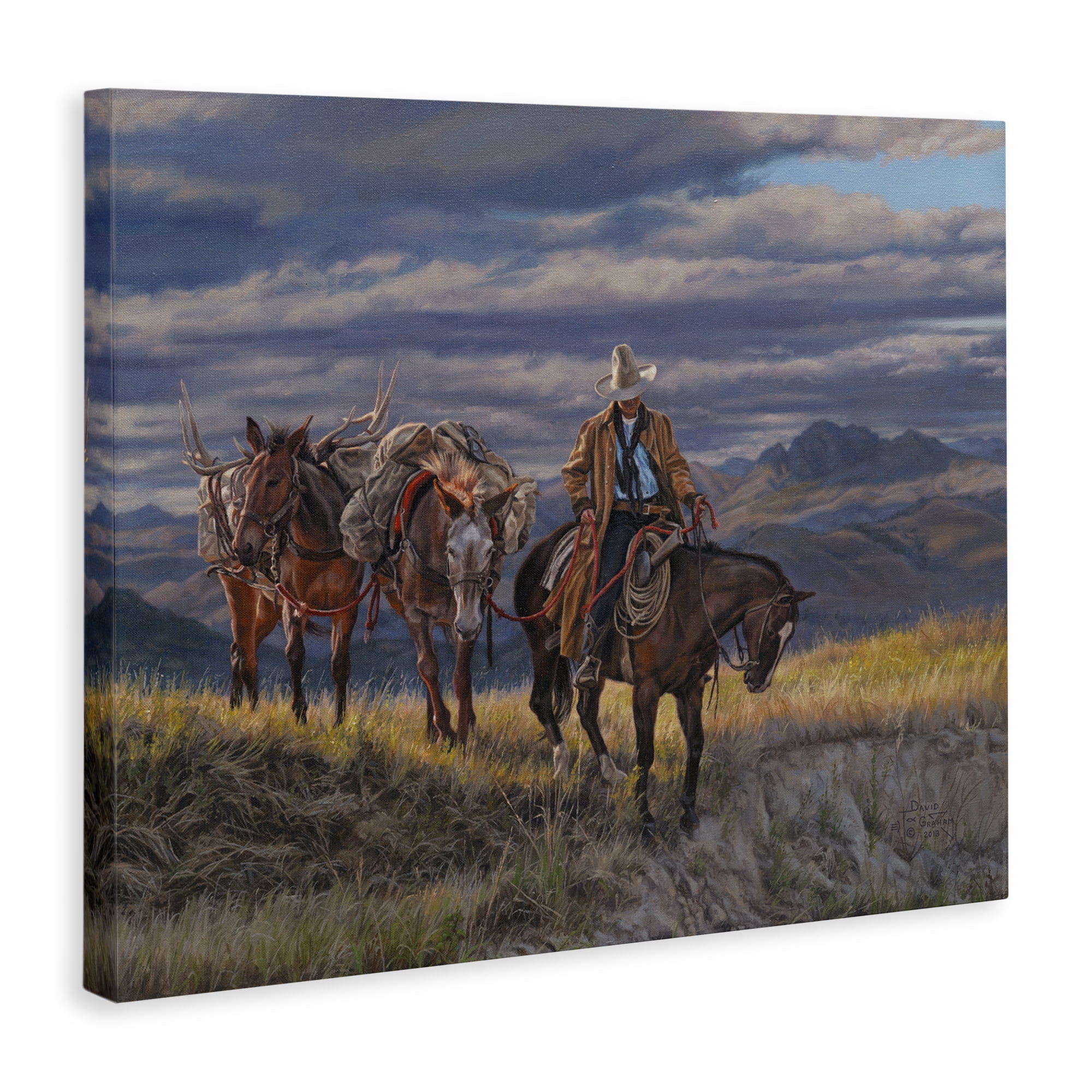 Stupell Industries Sauntering Cowboy & Horses Landscape Painting Gallery Wrapped Canvas Art Print Wall Art, 48 x 36