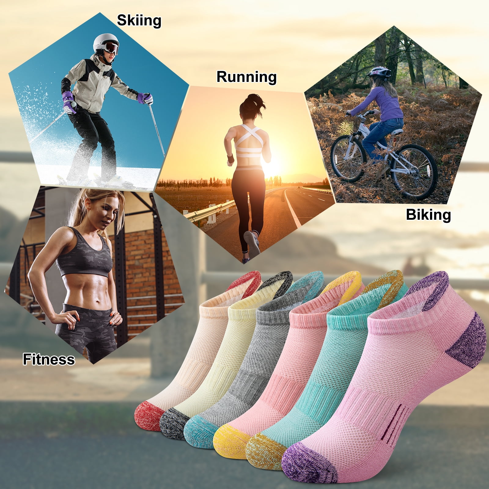 Womens Ankle Socks, Low Cut Cushioned No Show Athletic Size 6-8 Socks for Women, 6 Pairs