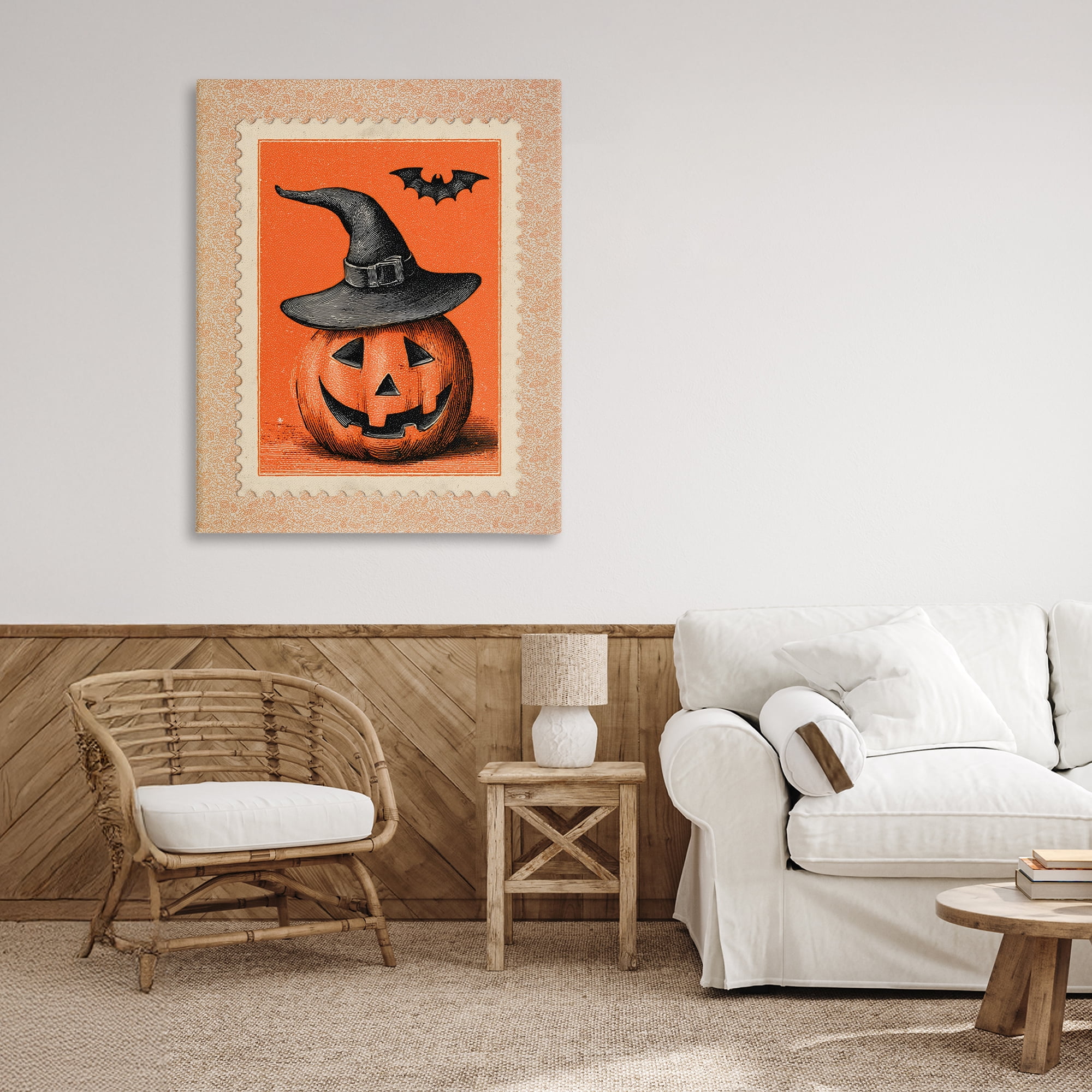 Vintage Jack-o-Lantern Stamp Canvas Wall Art, design by Arlington Prints
