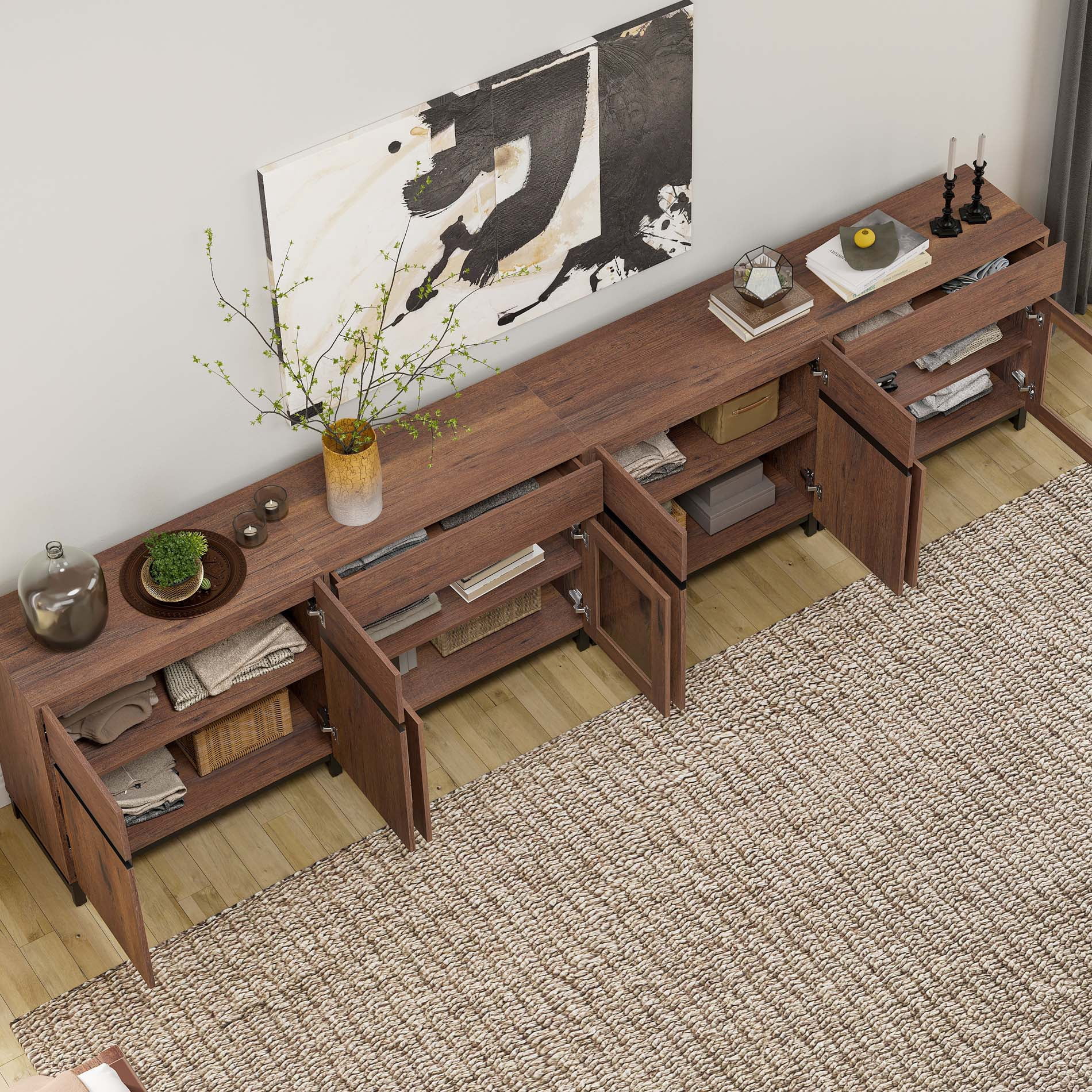 Modern TV Stand For Tvs Up To 120 Inches, 4 In 1 TV Console With Glass Doors And 2 Drawers, Media Console With Adjustable Shelf For Living Room,Brown