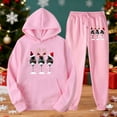thumbnail image 3 of Brondbend Womens Sweat Set Womans Hoodie Long Sleeved Pocket Drawstring Pullover Printed Elastic Waist Jogger Outfits Stylish Loose Tracksuits Running Fall Winter Sets Pink, 3 of 5