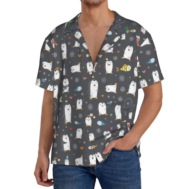 Fotbe Lovely Penguin Camisa Estampada de Manga Corta para Hombre, Casual de Verano, Estilo Playero, Sin Arrugas-4X-Large