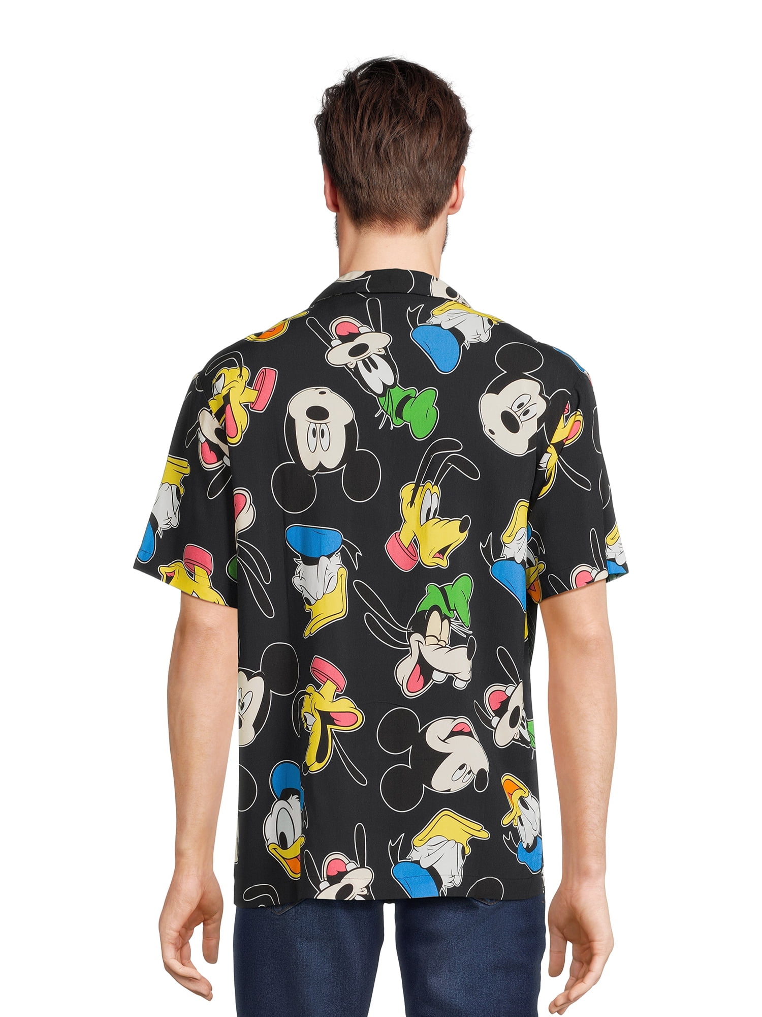 Disney Men’s and Big Men’s Mickey Mouse Friends Graphic Button Up Shirt with Short Sleeves, Sizes XS-3XL