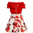 thumbnail image 2 of Little Girl 3 Pieces Ruffle Top Skirt Necklace Summer Clothing Skirt Set Outfit Outfit Red White 4 JKS 2130S BNY Corner, 2 of 4