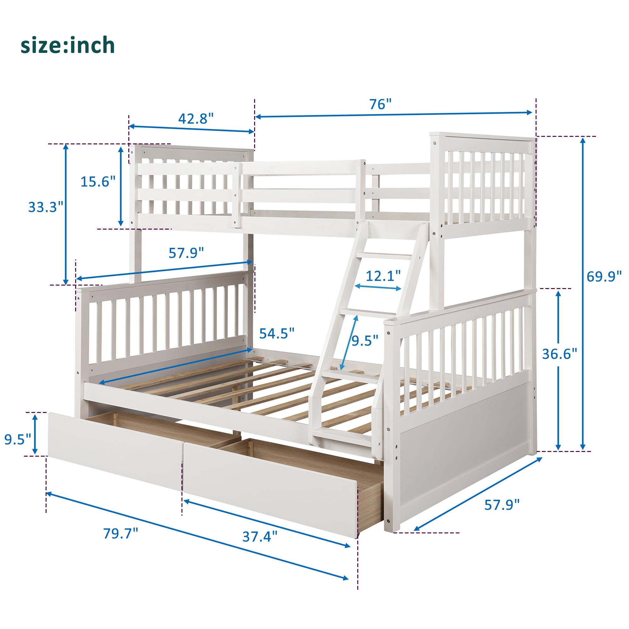 Upgrade Pine Wood Bunk Bed, Wood Bunk Beds Twin Over Full With Drawers