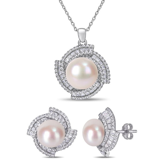 Everly Women's Cultured Pearl and Cubic Zirconia Sterling Silver Jewelry Set