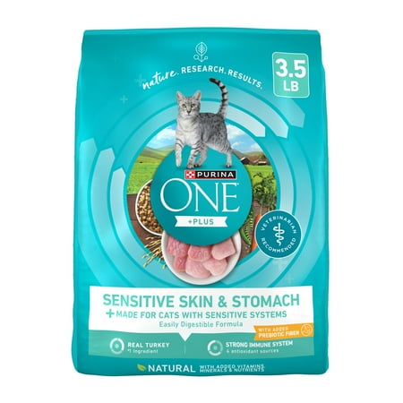 Purina ONE Plus, Sensitive Skin & Stomach, Dry Cat Food, Turkey, 3.5 lb Bag