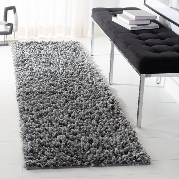 SAFAVIEH Sheep Cherette Solid Polyester Shag Runner Rug, Silver, 2'3" x 8'