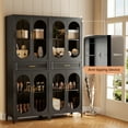 thumbnail image 5 of JHYKFG 75" Tall Kitchen Pantry Cabinet,Metal Storage Cabinets with 4 Glass Doors and 1 Drawer,Freestanding Display Cupboard for Dining Room,Living Room,Hallway,Bathroom,Black, 5 of 9