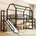thumbnail image 3 of Bellemave Loft Bed with Slide and Stairs, Twin Size House Bed with Storage Shelves,Metal Playhouse Loft Beds Frame with Large Space Underneath（Black), 3 of 8
