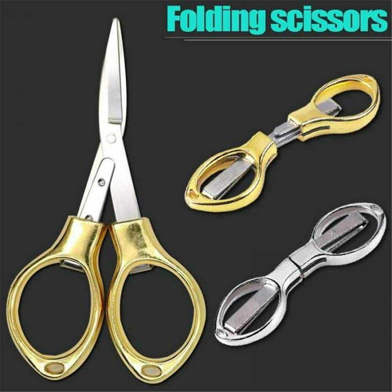 3PCS Folding Scissors, Portable Stainless Steel Travel Scissors,  Glasses-Shaped Mini Shear with 3 Colors for Home Office Friends Families (  Rose Gold, Gold, Silver) 
