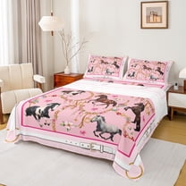 jejeloiu Western Cowgirl Full Size Sheets,Rustic Farmhouse Horse Bed Sheets,Kawaii Pink Flower Sheet Sets For Girls,Luxury Bedroom Decor,4-Piece