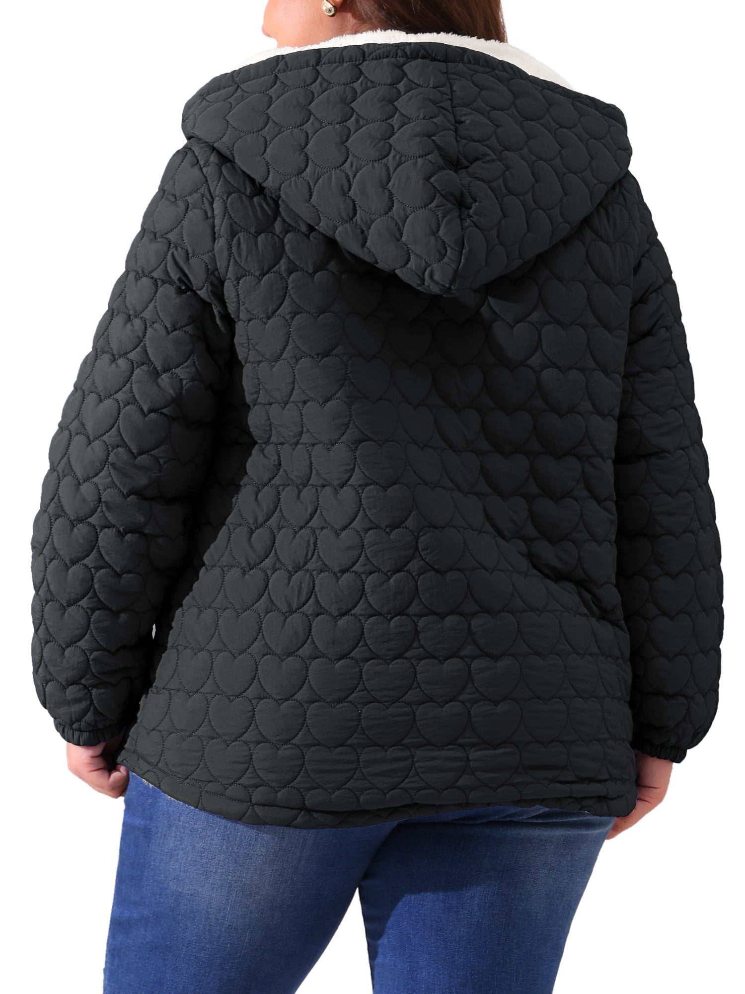 DARING DIVA Women's Plus Size Puffer Coat with Hood and Pockets 2X Black