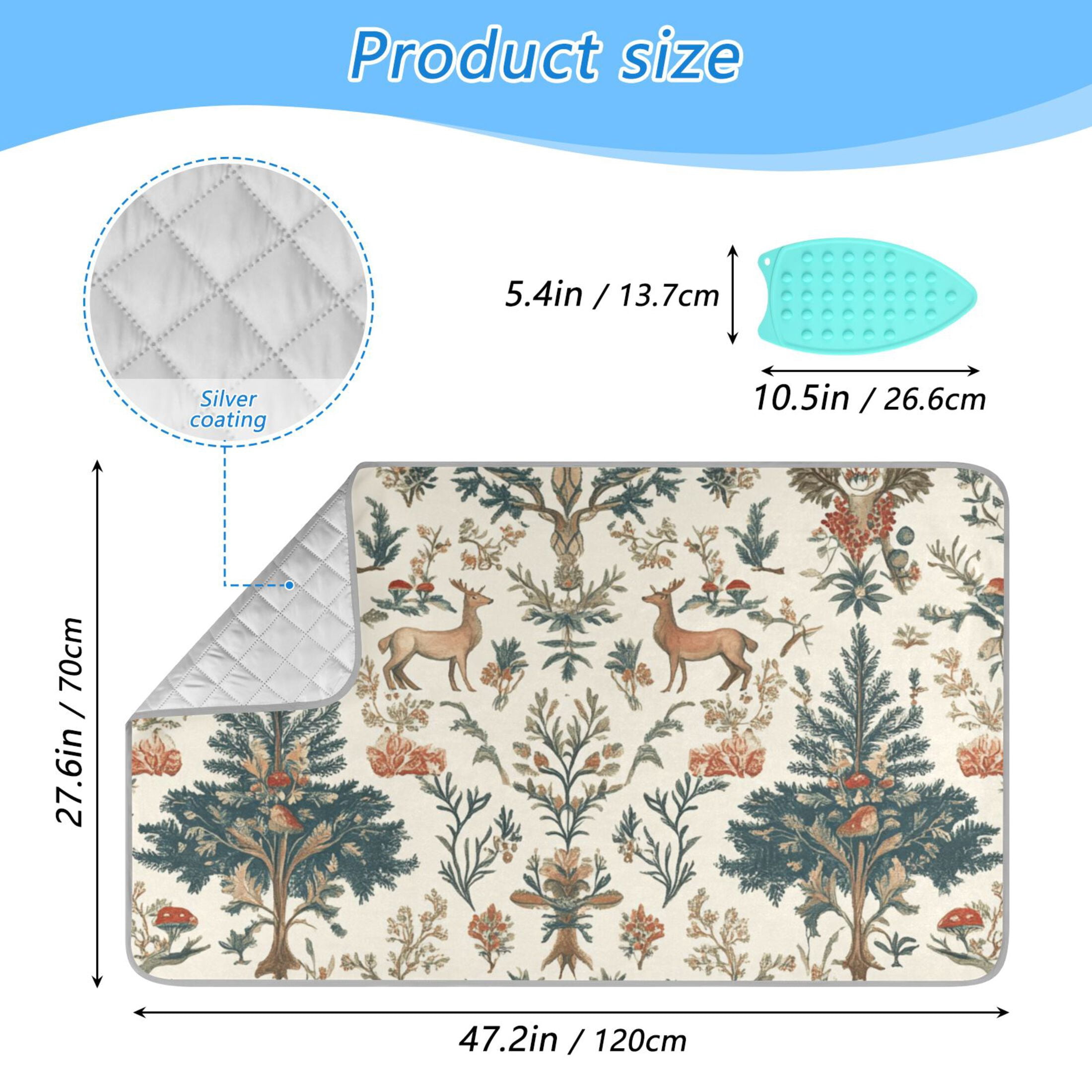 Deer and Pine Print Ironing Mat Blanket for Table Top Travel Portable Ironing Board Pad 47.2x27.6 Inch