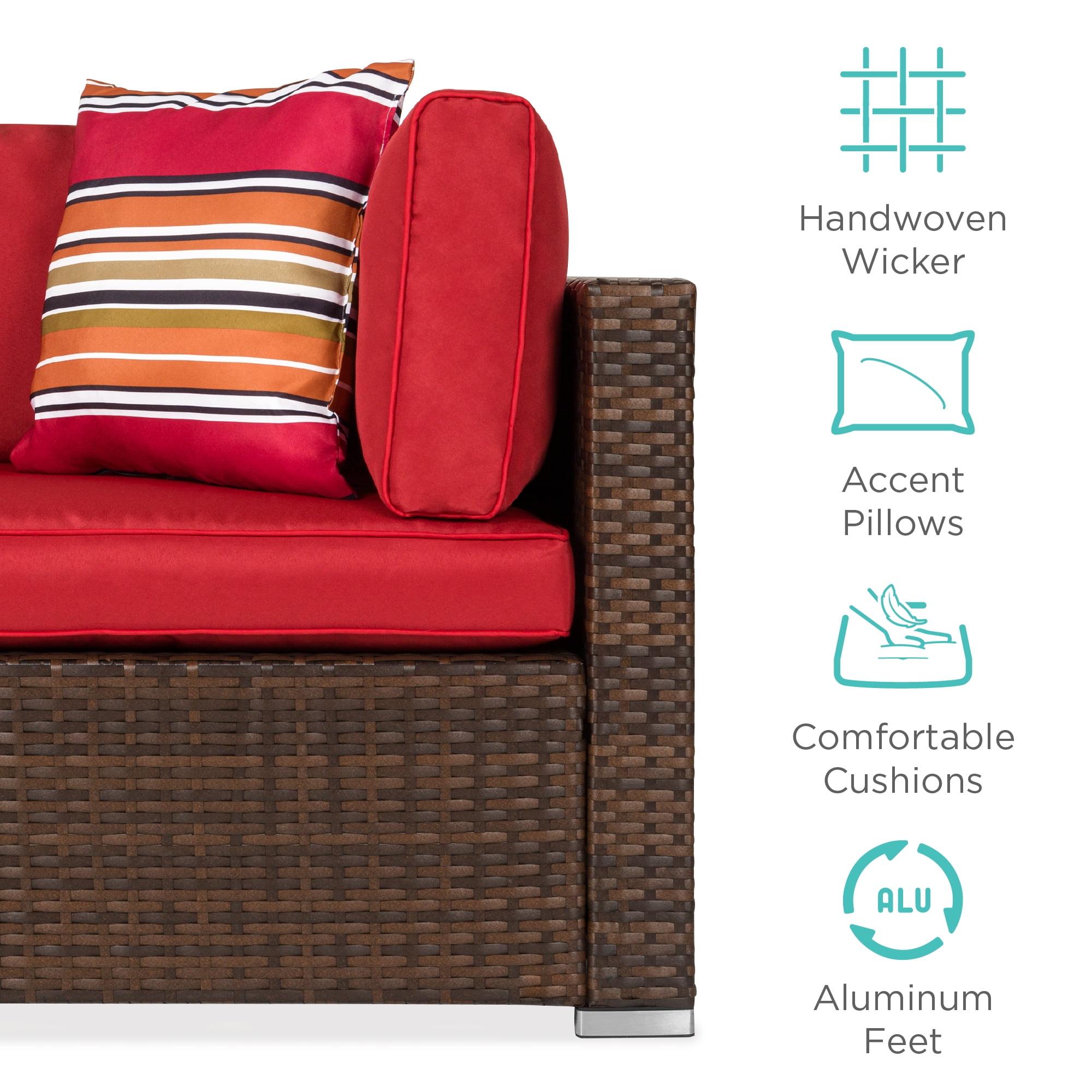 Best Choice Products 7-Piece Outdoor Modular Patio Conversation Furniture, Wicker Sectional Set - Brown/Red