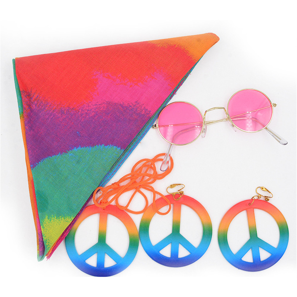 JuLam Hippie Sunglasses Peace Sign Pendant Earrings Rainbow Hood 60 or