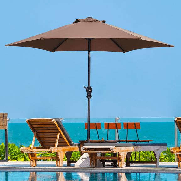 Autlaycil 7.5’ Patio Umbrella with Tilt and Crank, Adjustable Outdoor Market Umbrellas, 6 Sturdy Ribs UV Protection Water Resistance for Garden, Deck, Backyard, Pool (Coffee)