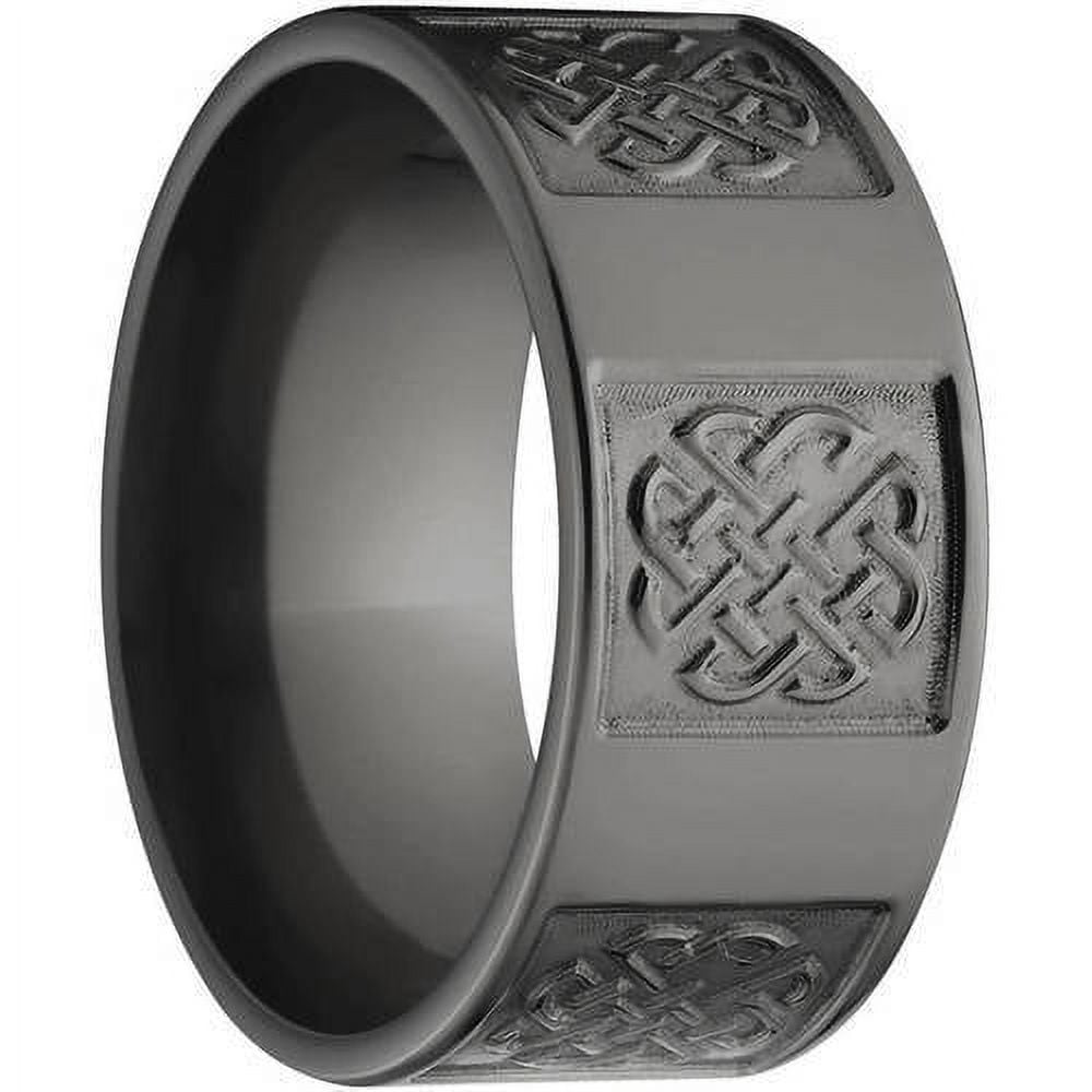 10mm Flat Black Zirconium Ring with a Milled Celtic Design
