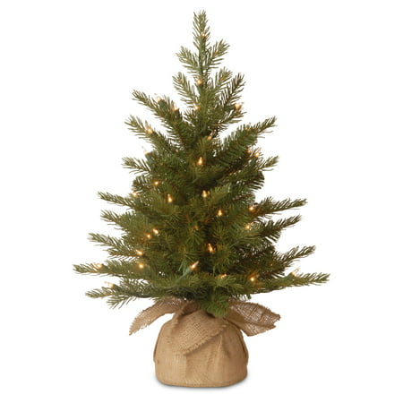 National Tree Pre-Lit 2' Feel-Real Nordic Spruce Small Artificial Christmas Tree in Burlap with 50 Clear