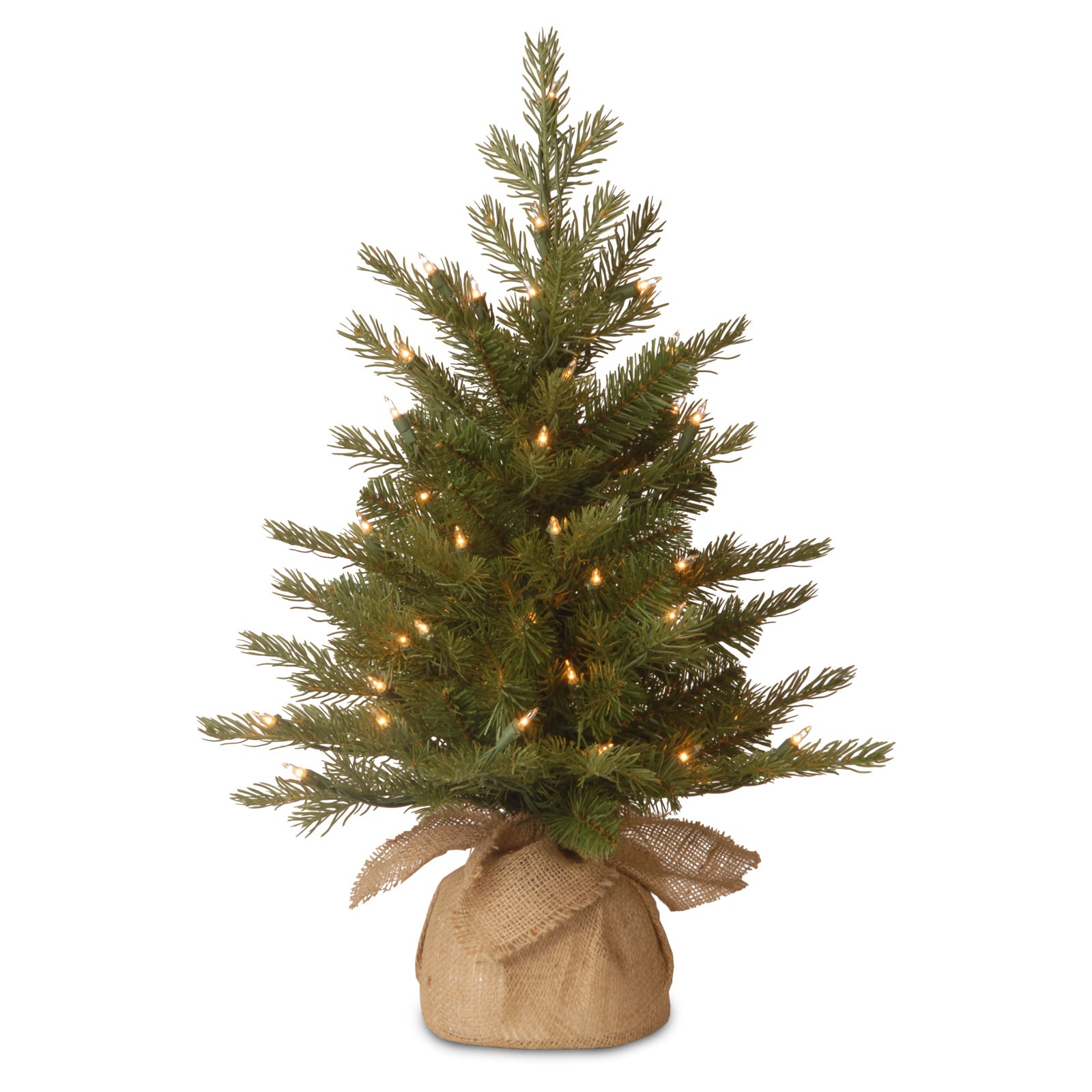 National Tree Pre-Lit 2' Feel-Real Nordic Spruce Small Artificial Christmas Tree in Burlap with 