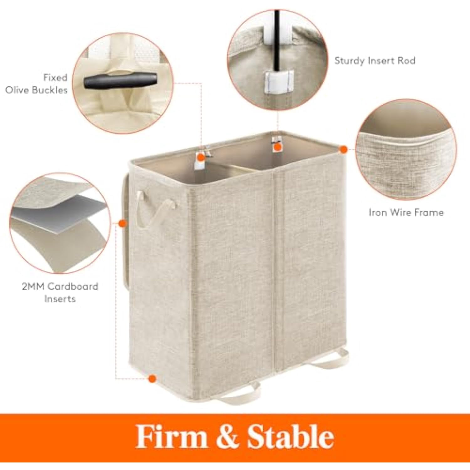 Lifewit Double Laundry Hamper with Lid and Removable Laundry Bags, Large Collapsible 2 Dividers Dirty Clothes Basket with Handles for Bedroom, Laundry Room, Closet, Bathroom, College, Beige