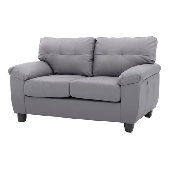 Maklaine 19" Contemporary Faux Leather Upholstered Loveseat in Gray