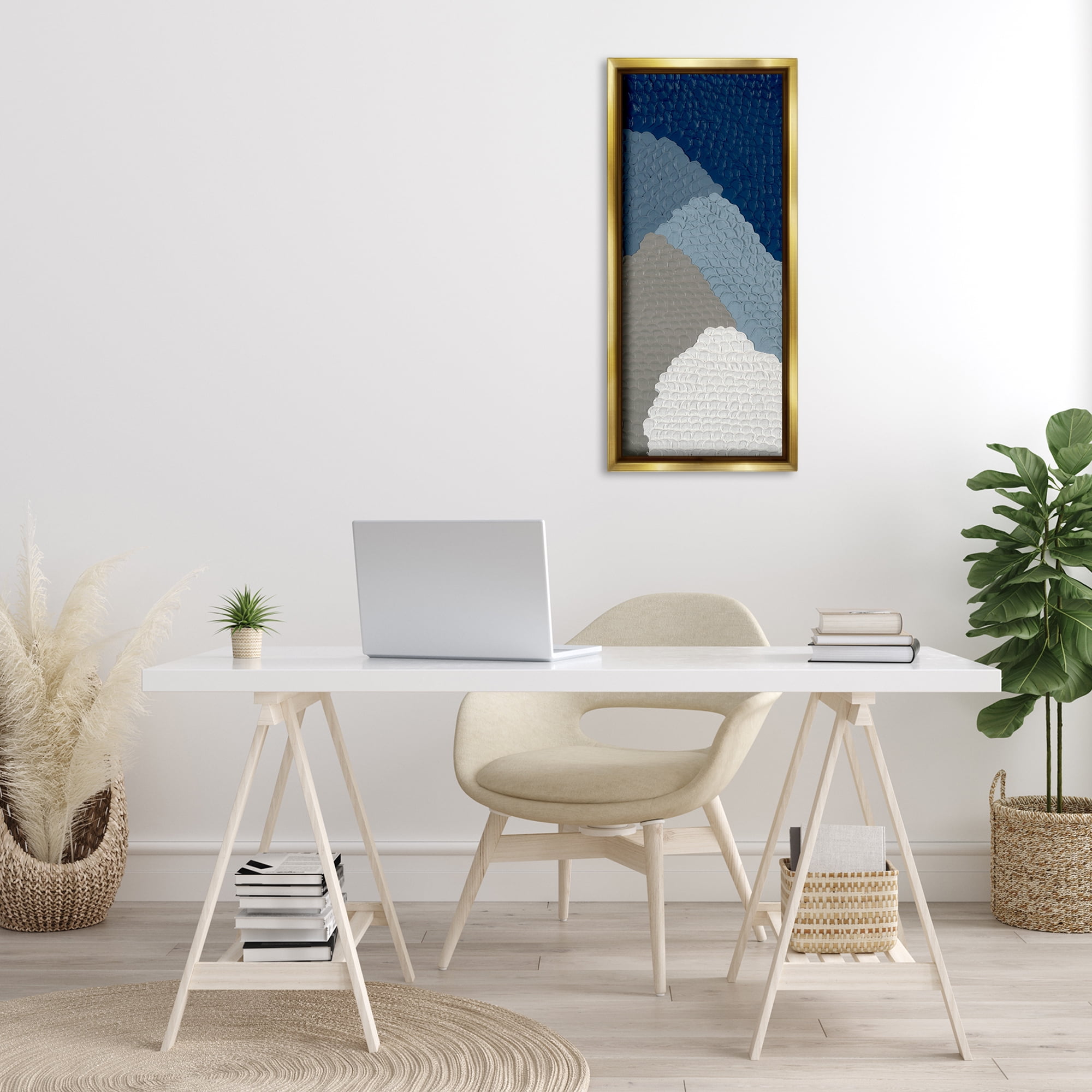 Stupell Industries Modern Abstract Forms Abstract Painting Gold Floater Framed Canvas Art Print Wall Art, 15 x 31
