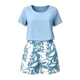 thumbnail image 4 of Enjoytime Summer Outfits for Women Solid Short Sleeve Tops with Print Shorts 2 Piece Sets Business Casual Travel Matching Clothing, 4 of 6