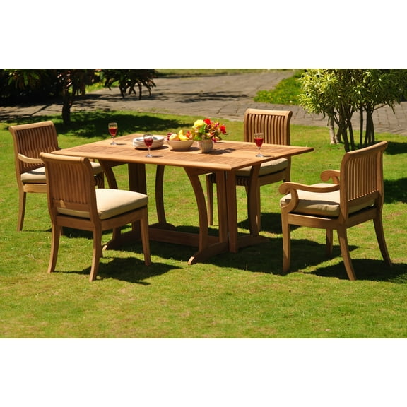 Teak Dining Set: 4 Seater 5 Pc: 69" Warwick Dining Rectangle Table, 2 Giva Arm & 2 Armless Chairs Outdoor Patio Grade-A Teak Wood WholesaleTeak #WMDSGV38