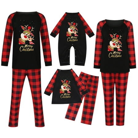 

Christmas Family Matching Pajamas Sets Elk Plaid Merry Christmas Sleepwear Nightwear Long Sleeve Reindeer Outfits Pjs