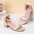 thumbnail image 3 of Krdevn Ankle Strap Open Toe Block Heel Dress Sandals, Pearl and Bow Detail Lightweight Party Shoes (Little Girls, Big Girls),9.5-10 Years, 3 of 6