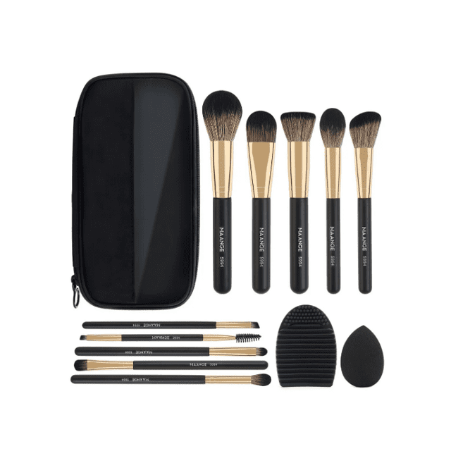 Brochas De Maquillaje Profesional,set 10 Con Estuche,esponja Color Negro